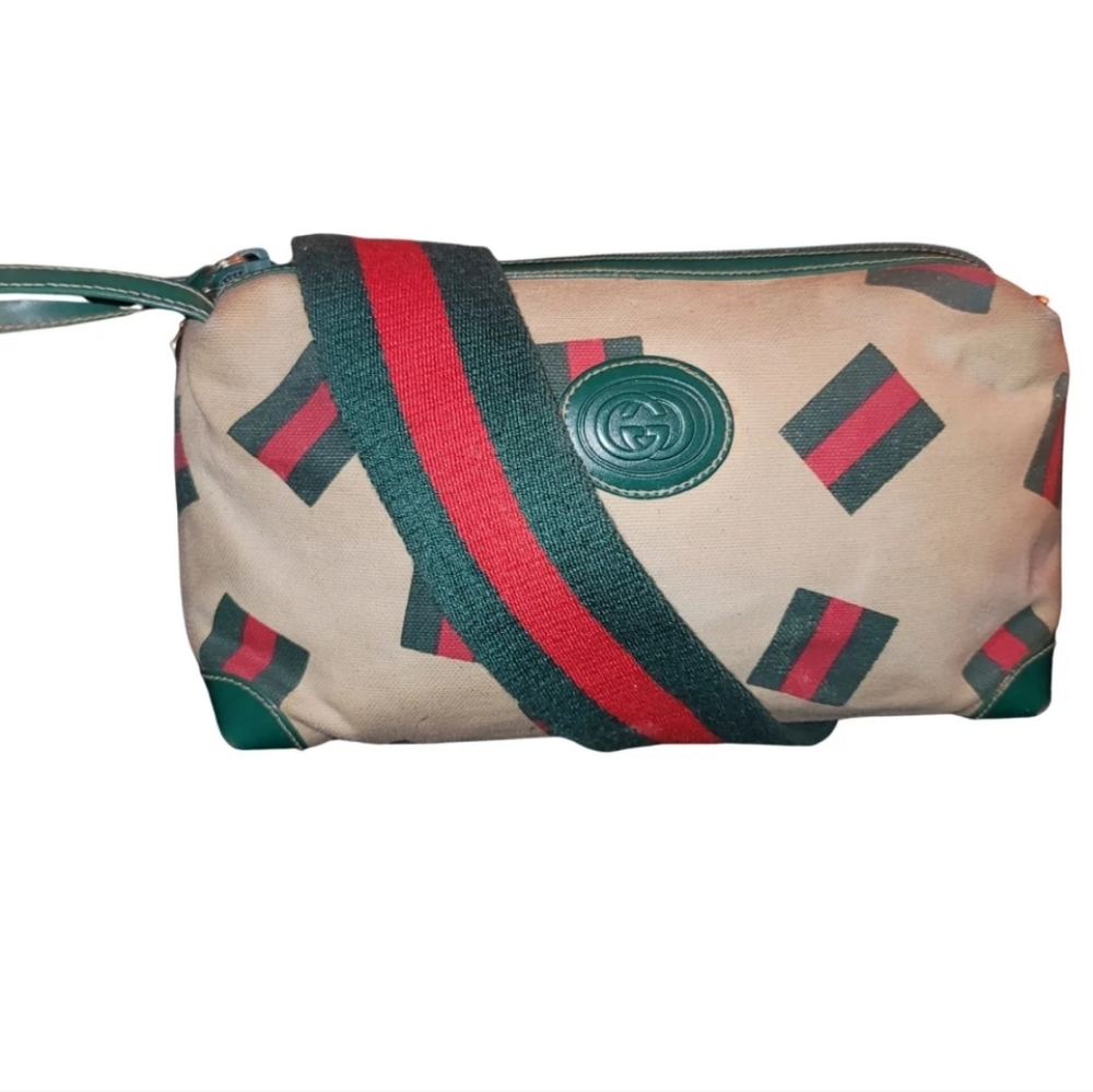 Gucci Tennis 1989 Sherry Web Striped Clutch Wristlet Crossbody Authentic Bag